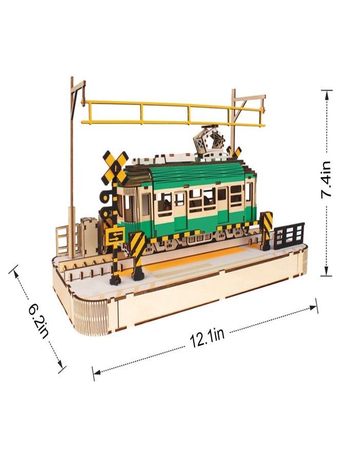 Bitopbi 3D Wooden Puzzles Streetcar Laser Engraving DIY Safe Assembly Constructor Kit Toy for Teens and Adults Transportation Vehicle Mechanical 3-D Models for Self-Assembly (Streetcar) - Image 5